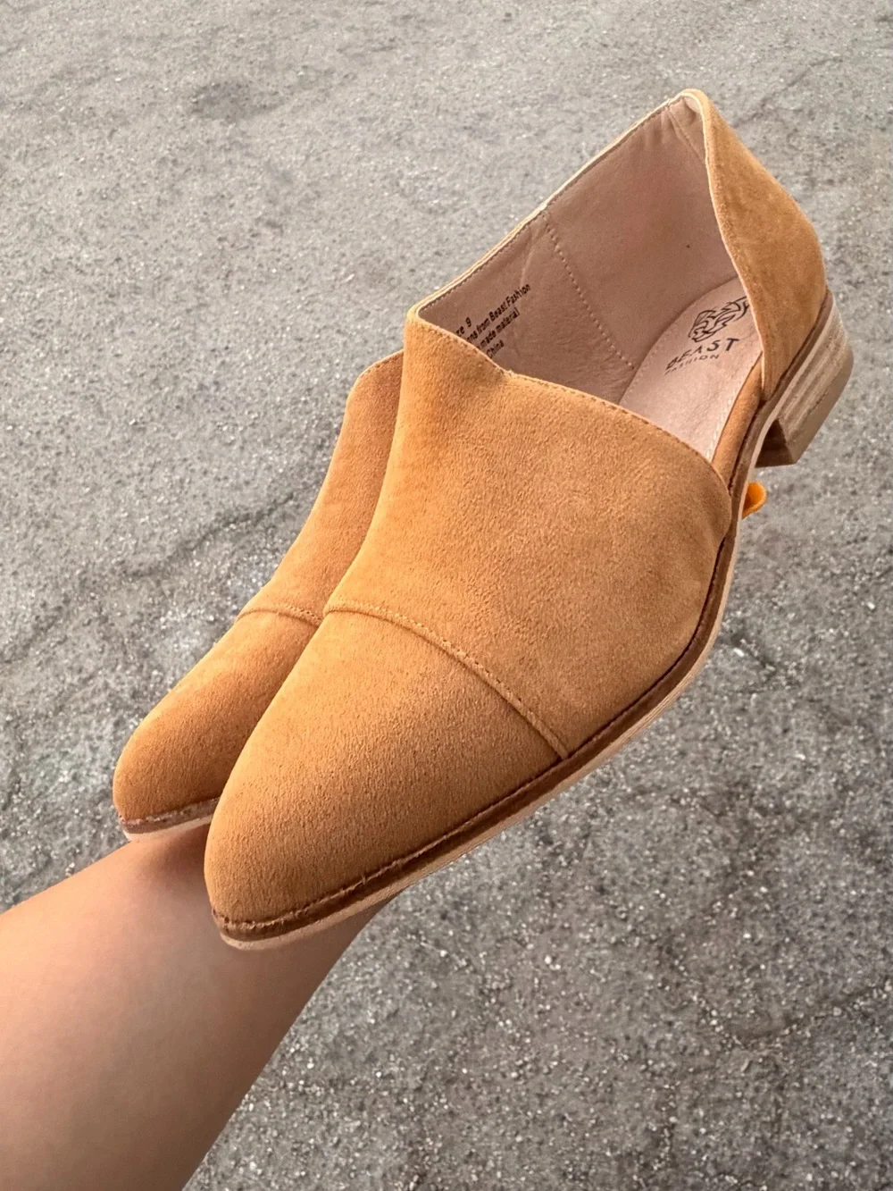 BEAST FASHION Tan Suede Pointed D'Orsay Flats